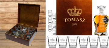 Engraved Whisky Gift Set with 6 Glasses, 6 Shot Glasses and Wooden Box
