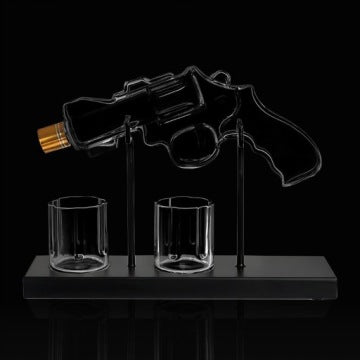 Revolver-Shaped Whisky Decanter Set with 2 Shot Glasses