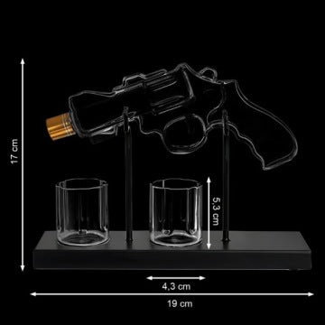 Revolver-Shaped Whisky Decanter Set with 2 Shot Glasses
