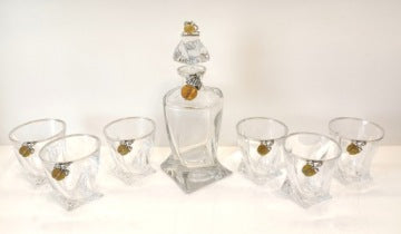 Crystal Whisky Decanter and Glasses with 925 Silver and Baltic Amber Details