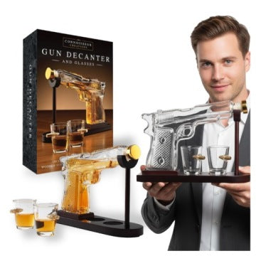 Pistol-Style Whisky Decanter Set with Glasses for Him