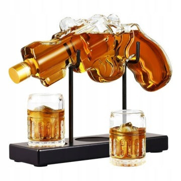 Revolver-Shaped Whisky Decanter Set with 2 Shot Glasses