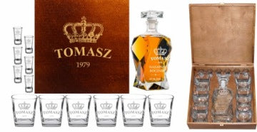 Engraved Whisky Gift Set with 6 Glasses, 6 Shot Glasses and Wooden Box