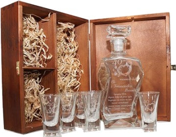 Engraved Decanter and 6 Shot Glasses in Gift Box
