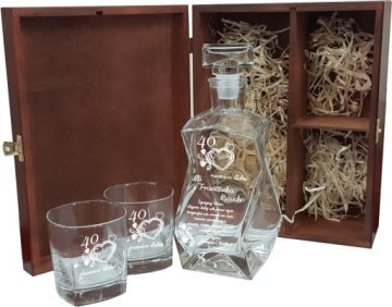 Engraved Whisky Decanter and Glasses in Wooden Birthday Gift Box