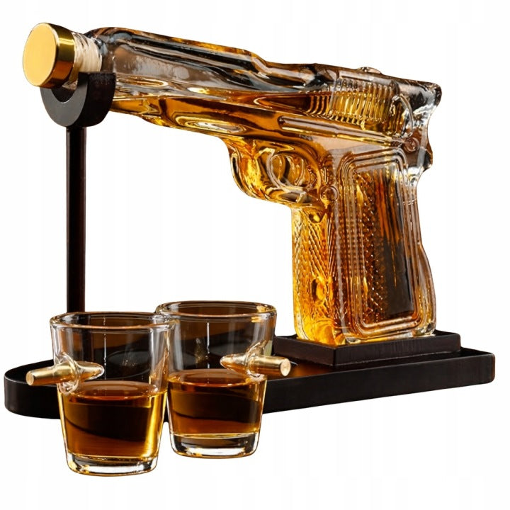 Pistol-Shaped Whisky Decanter Gift Set with Glasses