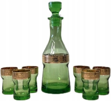 Green Vintage Glass Decanter Set with Shot Glasses