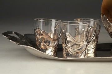 Art Nouveau Decanter with Glasses on Tray by Christofle Gallia