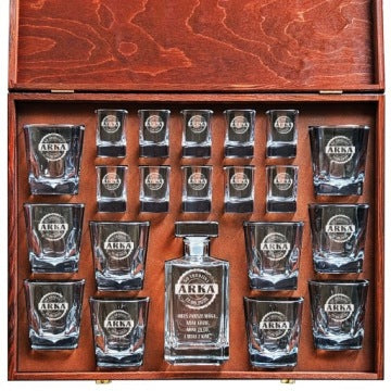 XXL Square Decanter Set with 10 Glasses and 10 Shot Glasses