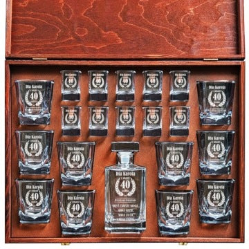 XXL Square Decanter Set with 10 Glasses and 10 Shot Glasses