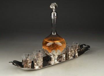 Art Nouveau Decanter with Glasses on Tray by Christofle Gallia