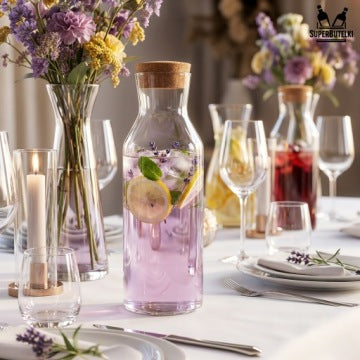 Set of 5 Glass Water Carafes with Cork Stoppers, 1.2 L