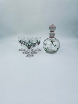 Vintage Glass Decanter and Shot Glass Set