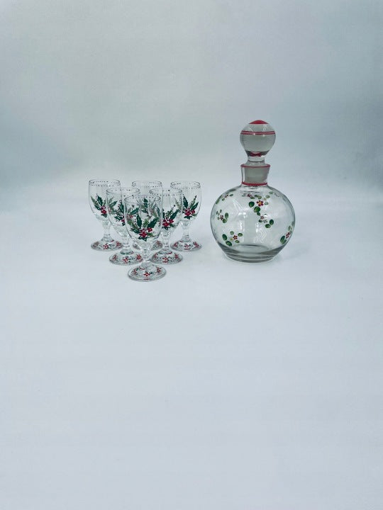 Vintage Glass Decanter and Shot Glass Set