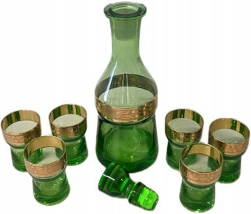 Green Vintage Glass Decanter Set with Shot Glasses