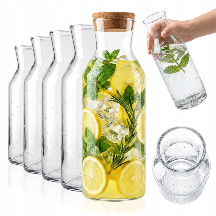 Set of 5 Glass Water Carafes with Cork Stoppers, 1.2 L