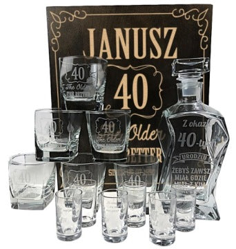 VIP Gift Box with Decanter, Glasses and Shot Glasses for Birthdays