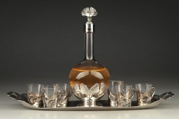Art Nouveau Decanter with Glasses on Tray by Christofle Gallia