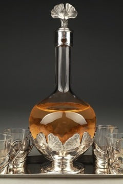 Art Nouveau Decanter with Glasses on Tray by Christofle Gallia