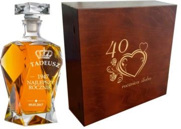 Engraved Whisky Decanter and Glasses in Wooden Birthday Gift Box