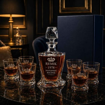 Personalised Whisky Decanter Set with 6 Engraved Glasses