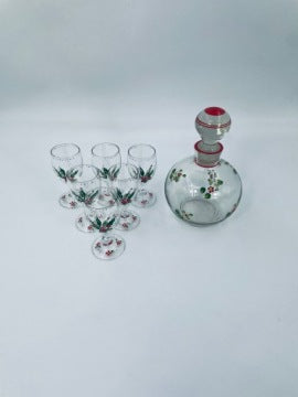 Vintage Glass Decanter and Shot Glass Set