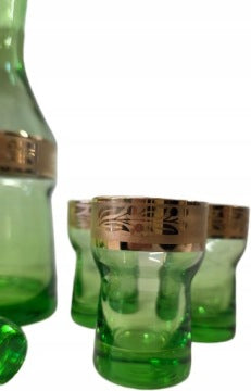 Green Vintage Glass Decanter Set with Shot Glasses