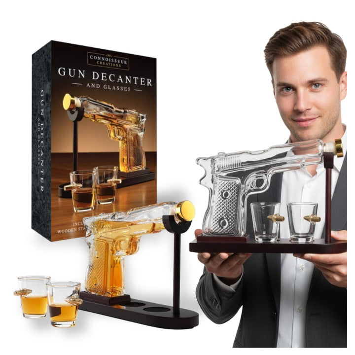 Pistol-Style Whisky Decanter Set with Glasses for Him