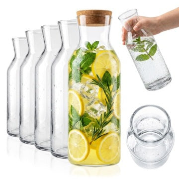Set of 5 Glass Water Carafes with Cork Stoppers, 1.2 L