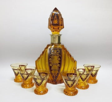 1936 Crystal Decanter and Glass Set with Silver Mounting