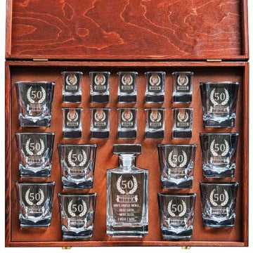 XXL Square Decanter Set with 10 Glasses and 10 Shot Glasses