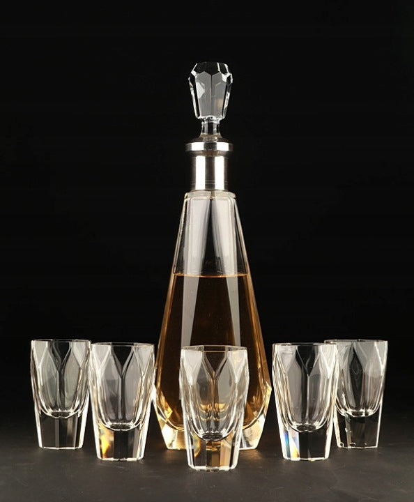 Art Deco Silver-Mounted Decanter Set with Glasses